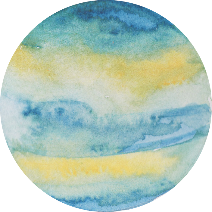 Hand-Painted Watercolor Space Galaxy Blue and Yellow Planet